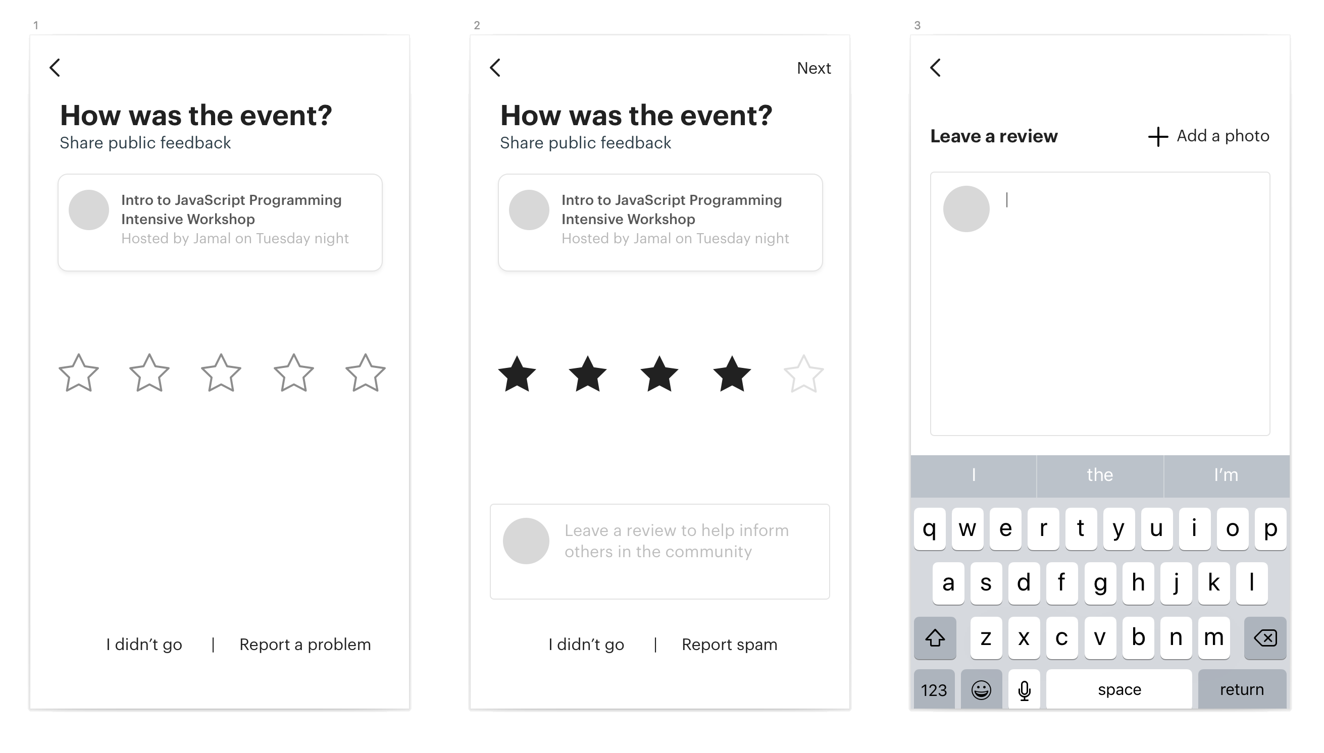 Concept 1 sketches, star rating