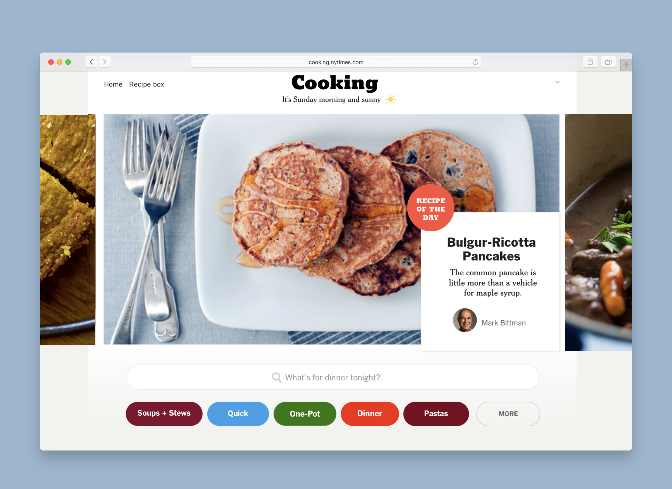 Homepage, recipe of the day