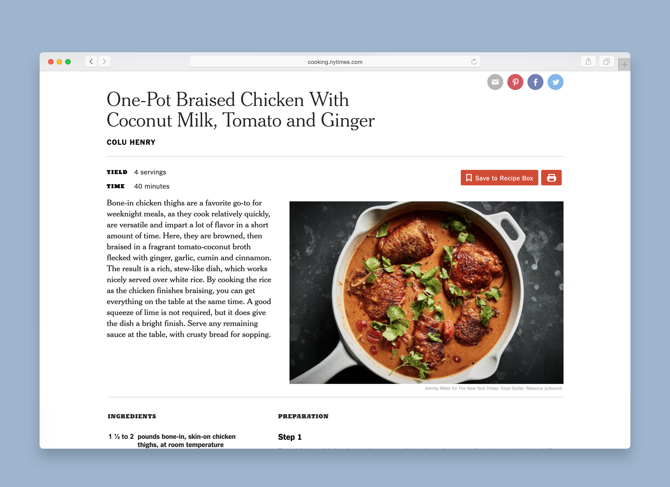 Individual recipe page