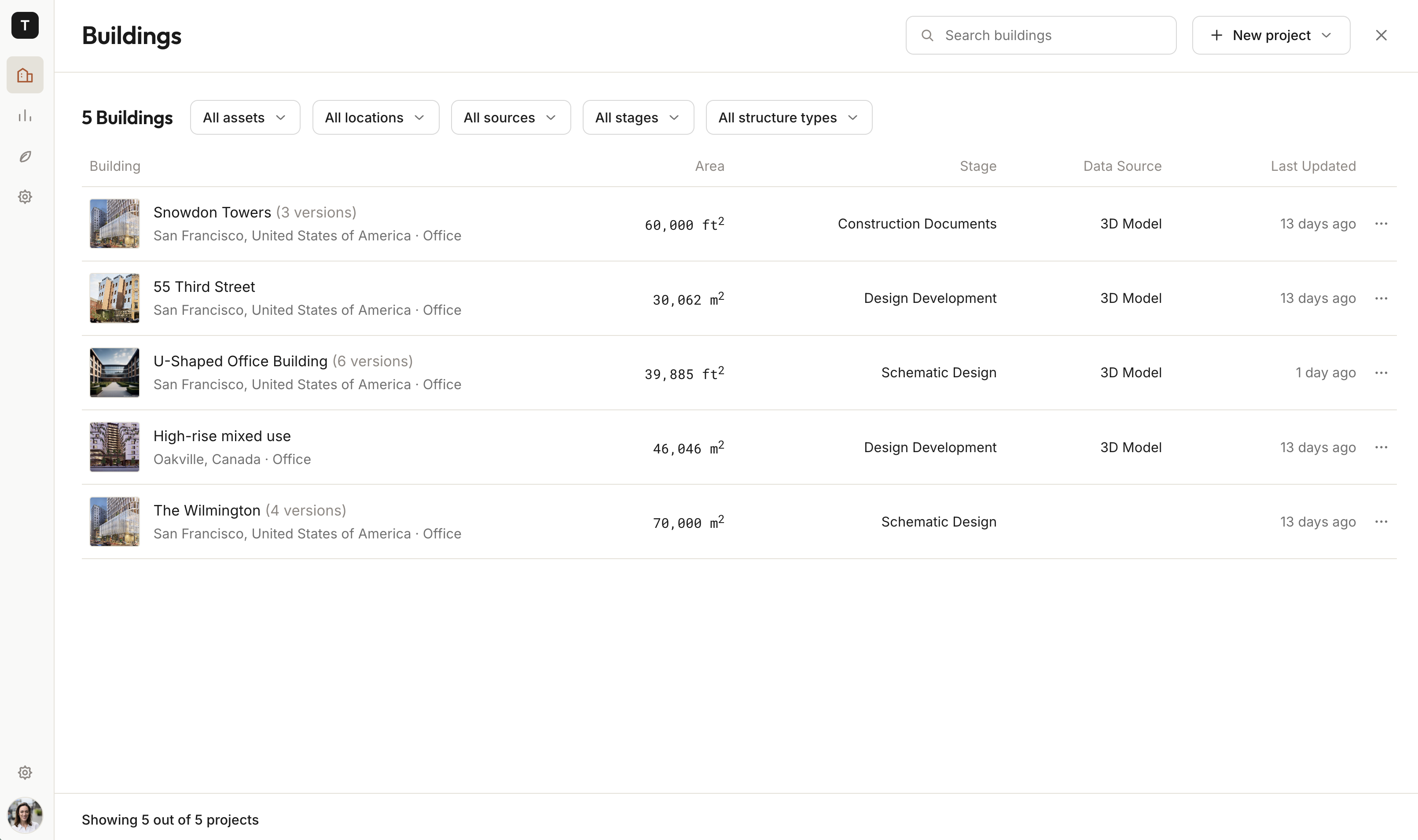Projects list view to help users navigate their portfolio