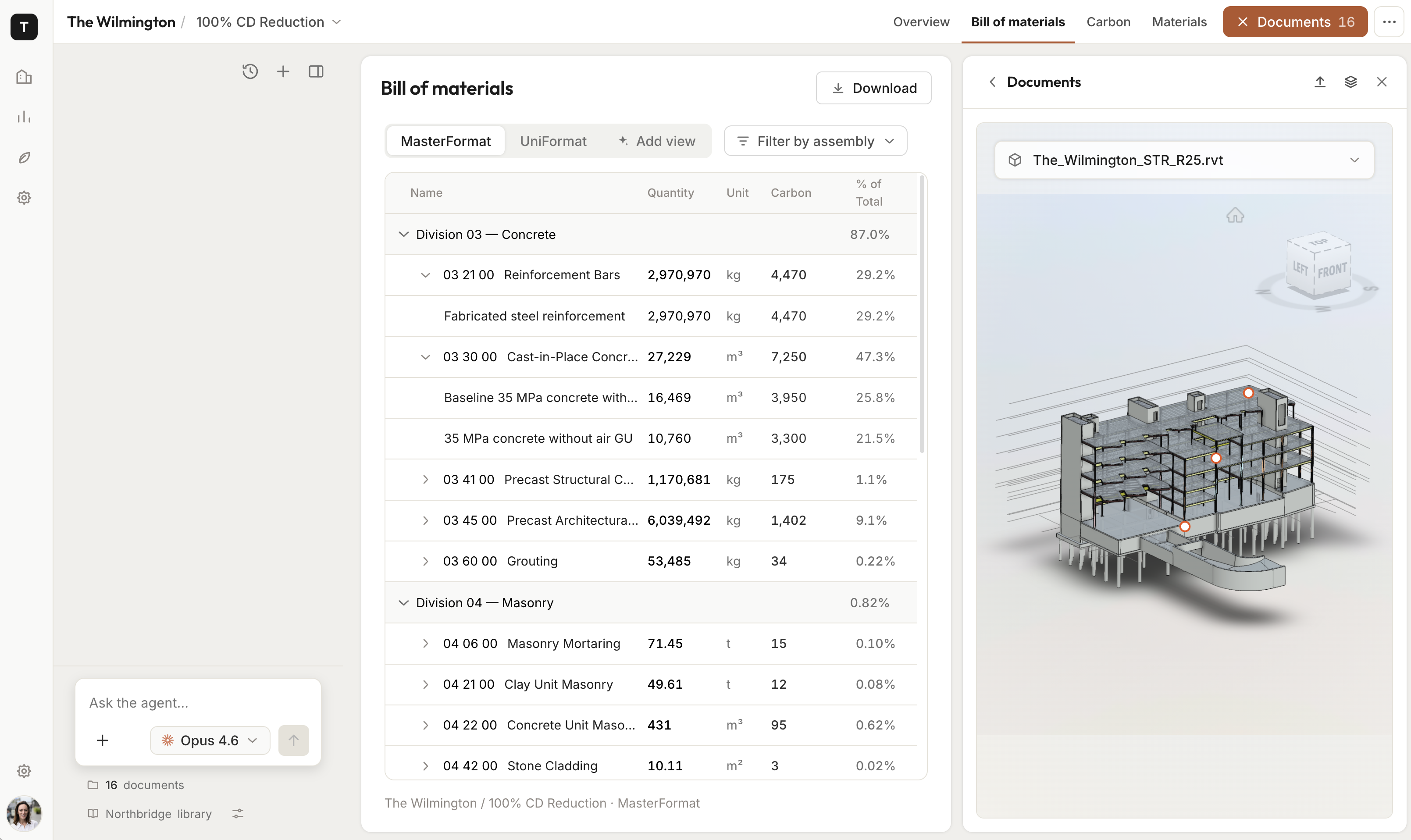 Bill of materials, main output and project workspace